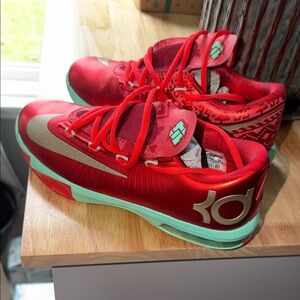 Nike KD VI Christmas Kids' Red and Teal Basketball Shoes